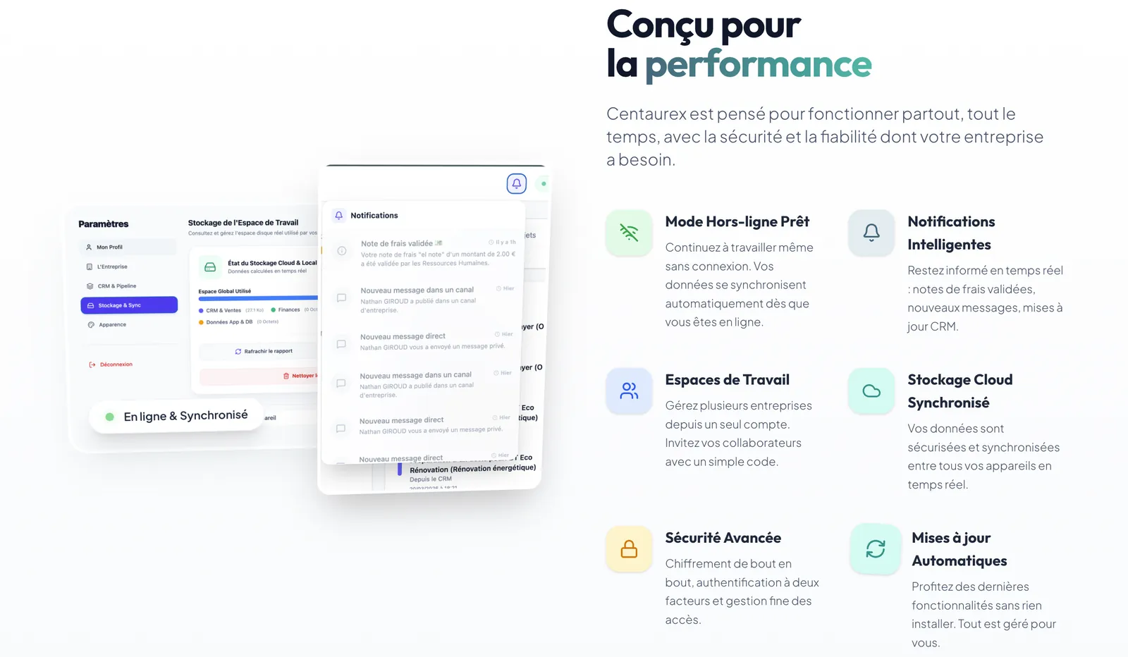 Notifications, stockage cloud et mode hors-ligne dans Centaurex